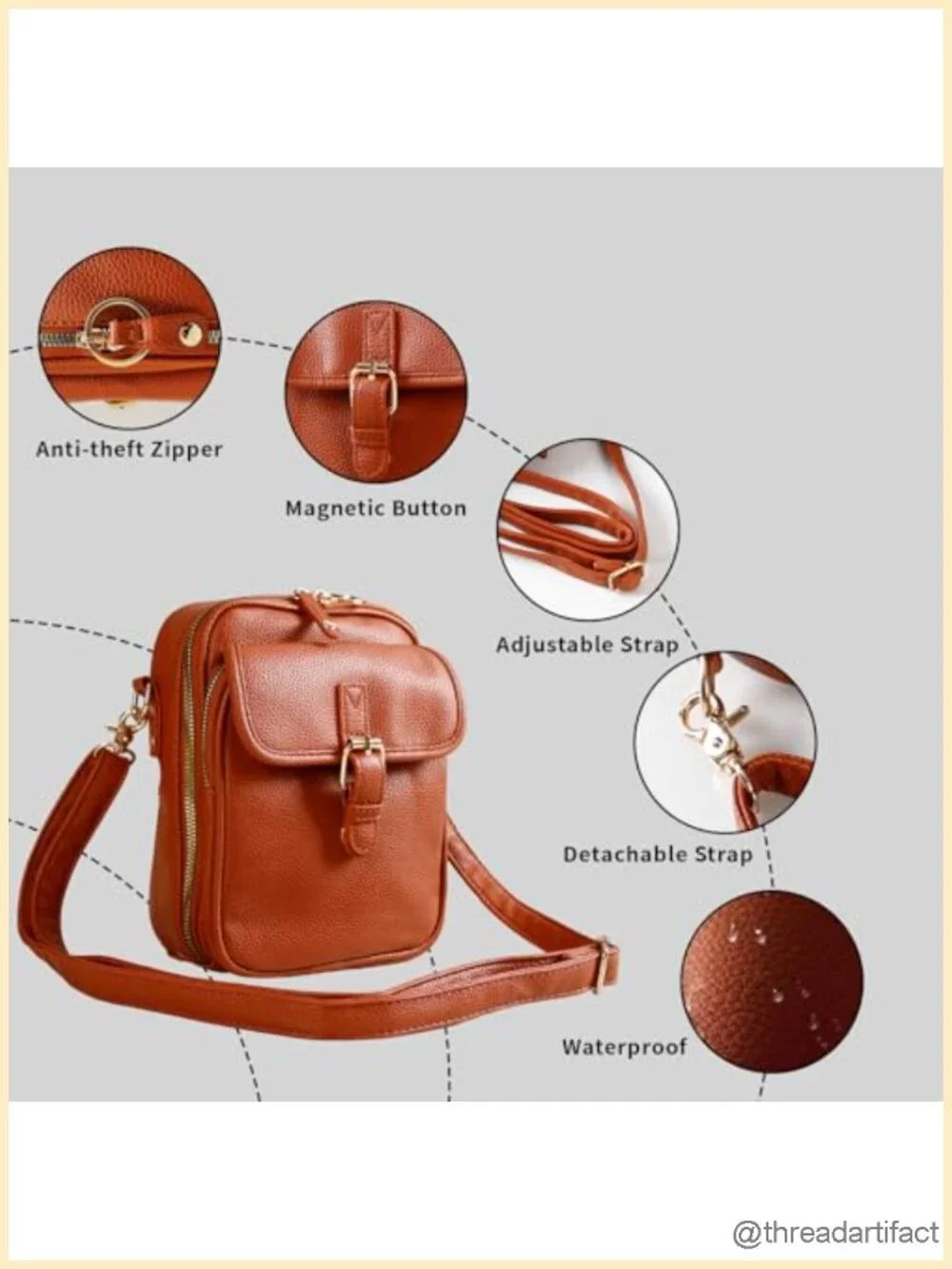 Anti-Theft Faux Leather Crossbody Bag with Card Slots